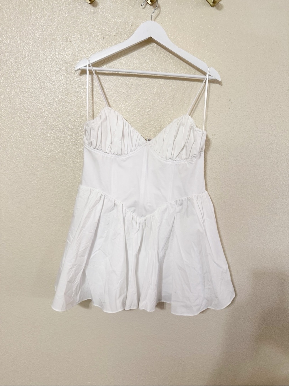 Good American Cotton Poplin Built In Shorts Ruched Cups White Mini Dress XL NEW - Picture 8 of 12